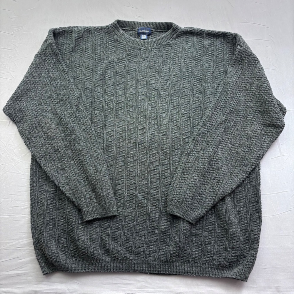 Harbor Bay Mens 3XL Tall Gray Textured Knit Crewneck Sweater Cotton Blend USA